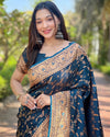 Indiehaat | Banarasi Jaal Katan Silk Zari Woven Blue Saree