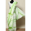 Linen Shibori Green Hand Dyed Saree with Blouse-Indiehaat