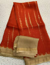 Pure Silk Kota Doria Multi Tye-Dye Sarees Harley Davidson Orange Colour with contrast blouse-Indiehaat