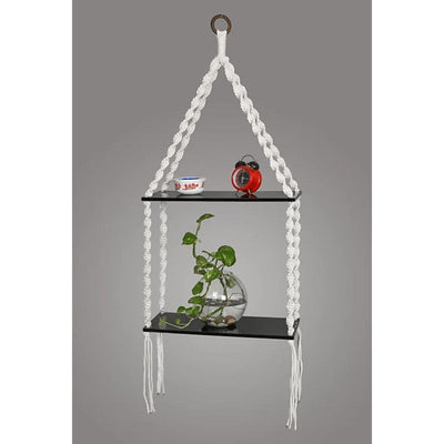 Macrame Wall Hanging White Shelves-Indiehaat