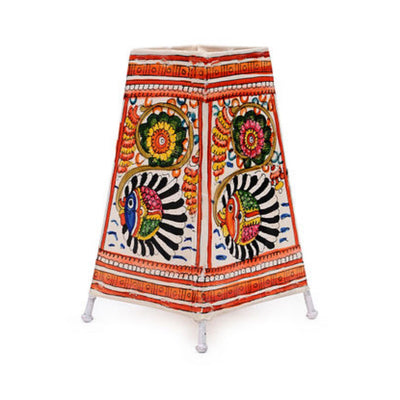 Indiehaat | Fish Kalamkari Handpainted Standing Square Leather Lamp | 9 Inch