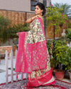 Kashmiri Modal Silk Saree Beige Color with Rani Pink Pallu and blouse - IndieHaat