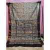 Silkmark Certifiied Tussar Silk Handloom Handblock Printed Gray & Black Colour Saree with Blouse-Indiehaat