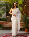 Pure Cotton Kota Doria Saree Off White Color Jaal Embroidery with running blouse - IndieHaat