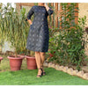 Pure Cotton Black Ikkat Handblock Printed Prestitched Dress (Size 34 to 46)-Indiehaat