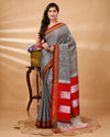 ILKAL Handloom Cotton Silk Saree Gray Color with running blouse - IndieHaat