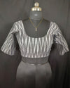 Pure Cotton Blouse Gray Color Ikkat Design - IndieHaat