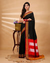 ILKAL Handloom Cotton Silk Saree Black Color with running blouse - IndieHaat