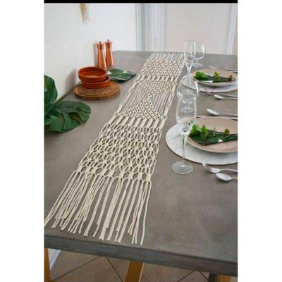 Macrame White Table BedRunner-Indiehaat