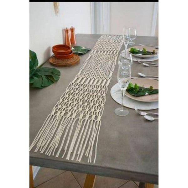 Macrame White Table Bed  Runner-Indiehaat