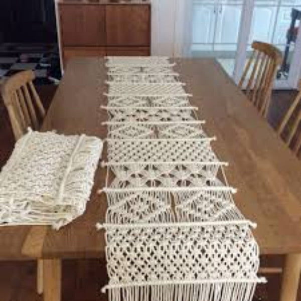 Macrame White Table Bed  Runner-Indiehaat