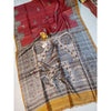 Silkmark Certified Tussar Silk Madhubani Block Print Red Saree with Blouse-Indiehaat