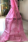 Organdy Cotton Saree Applique work Hot Pink Colour with running blouse-Indiehaat