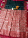 Silkmark Certified Tussar Silk Handloom Handblock Printed Red and Black Saree with Blouse-Indiehaat