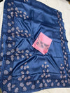 Silkmark Certified Pure Tussar Hand Cutwork Blue Color Saree (Tussar by Tussar Fabric) - IndieHaat