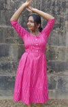 Pure Cotton Dress Ikkat Design Pink 25% Off - IndieHaat