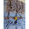 Silkmark Certified Tussar Silk Handloom Handblock Printed Purple and Blue Saree with Blouse-Indiehaat