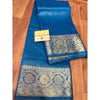 Silk Linen Banarasi Brocade Handloom Sapphire Blue Saree with Blouse-Indiehaat