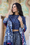 Cotton Lehanga HandBlock Print Blue 20% Off - IndieHaat
