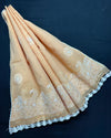 Indiehaat | Kota Doria Dupatta Beige Color with Chikankari and Crochet Work