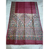 Silkmark Certified Tussar Silk Madhubani HANDPAINTED Plum color Saree with Blouse-Indiehaat