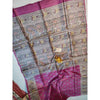 Silkmark Certified Tussar Silk Madhubani Block Print Biege color Saree with Blouse-Indiehaat