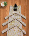 Cotton Table Runner and Mat Set (6+1) Applique work Pale Silver Color - IndieHaat