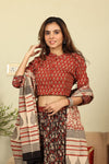 Handblock Printed Cotton Lehanga And Top With Mulmul Dupatta (Size: 34-46) Red & Black Color-Indiehaat