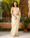 Pure Silk Kota Doria Saree Beige Color allover Hand Pitta work with running blouse - IndieHaat