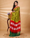 ILKAL Handloom Cotton Silk Saree Olive Green Color with running blouse - IndieHaat