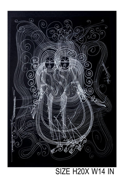 The Surpur Line Art Painting Mixed Media on Paper Unframed (Size: 22 x 16 inches) Artist: Krishna Prakash-Indiehaat