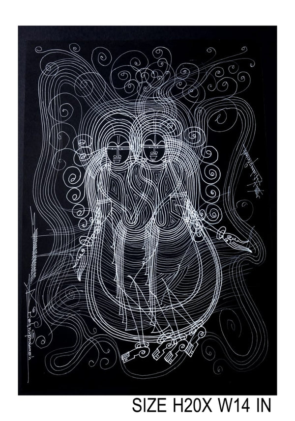 The Surpur Line Art Painting Mixed Media on Paper Unframed (Size: 22 x 16 inches) Artist: Krishna Prakash-Indiehaat