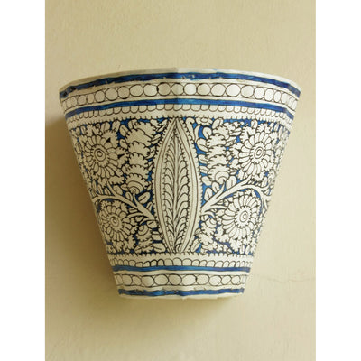 Indiehaat | Flower Kalamkari Handpainted Wall Mount Leather Lamp | 8.5 Inch