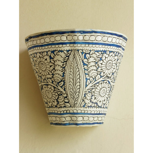 Indiehaat | Flower Kalamkari Handpainted Wall Mount Leather Lamp | 8.5 Inch