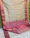 Pure Maheshwari Handwoven Tissue Silk Saree Light Beige Color with running blouse - IndieHaat