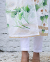 Kota Doria Suit (Top+Bottom+Dupatta) White Color Hand Painting with Stitch embroidery work - IndieHaat