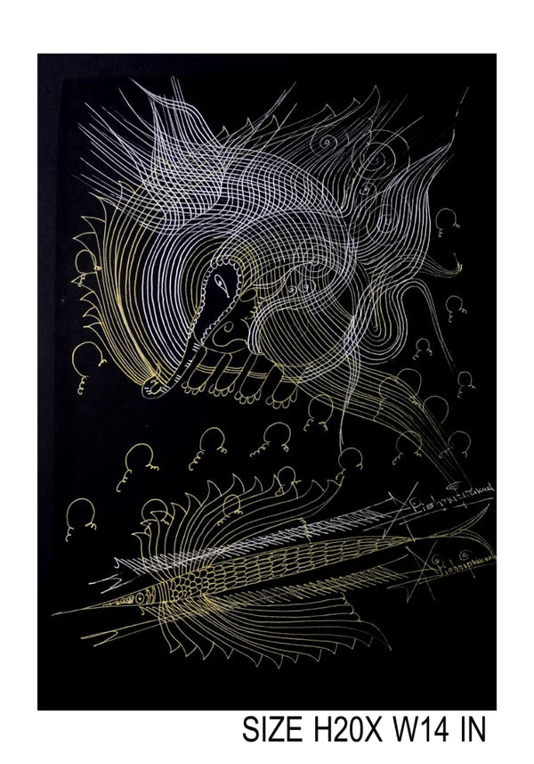 The Surpur Line Art Painting Mixed Media on Paper Unframed (Size: 22 x 16 inches) Artist: Krishna Prakash-Indiehaat