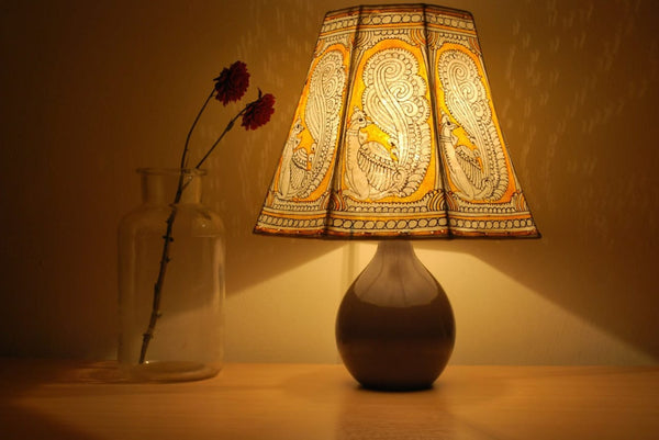Indiehaat | Bold Flower Kalamkari Handpaited Leather Lamp Shade (11X9 Inch)