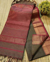 Pure Maheshwari Handwoven Tissue Silk Saree Grayish Brown Color with running blouse - IndieHaat