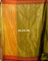 ILKAL Handloom Cotton Silk Saree Olive Green Color with running blouse - IndieHaat