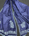 Pure Tussar Silk Dupatta Blue Color Chikankari and Crochet work - IndieHaat