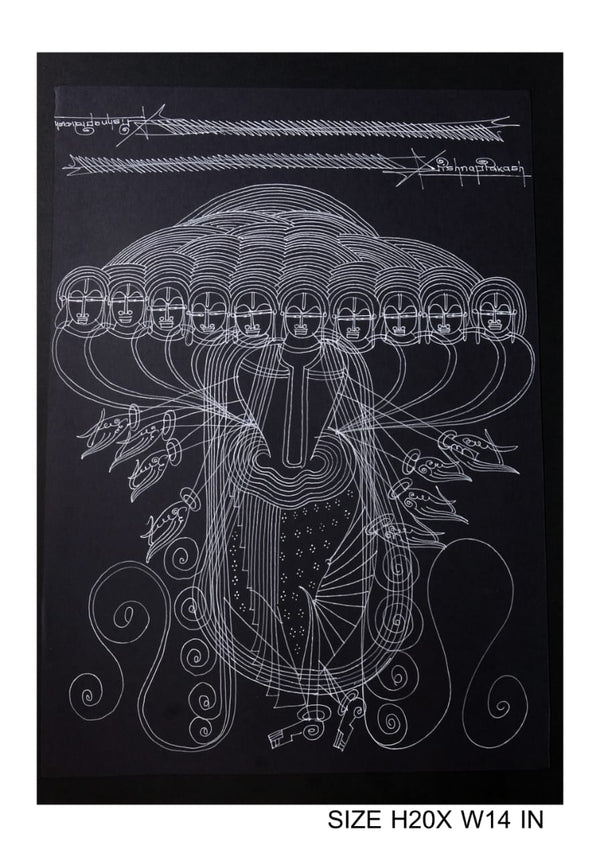 The Surpur Line Art Painting Mixed Media on Paper Unframed (Size: 22 x 16 inches) Artist: Krishna Prakash-Indiehaat