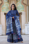 Cotton Lehanga HandBlock Print Blue 20% Off - IndieHaat