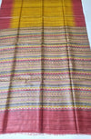 Silkmark Certified Tussar Silk Handloom Handblock Printed Mustard Yellow Saree with Blouse-Indiehaat