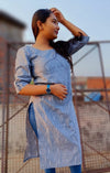 Pure Cotton Dress Ikkat Design Blue 25% Off - IndieHaat