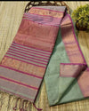 Pure Maheshwari Handwoven Tissue Silk Saree Pastel Green Color with running blouse - IndieHaat