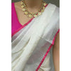 Handwoven Pure Linen White Saree with Blouse-Indiehaat