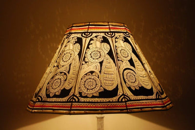 Indiehaat | Quaint Flower Kalamkari Handpaited Leather Lamp Shade (11X9 Inch)