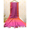 Handwoven Pure Linen Pink Saree with Blouse-Indiehaat