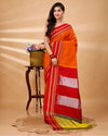 ILKAL Handloom Cotton Silk Saree Gajari Color with running blouse - IndieHaat